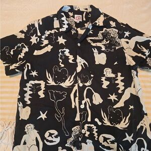 Poler Black and White Abstract Graphic Short-Sleeve Button-Down Shirt